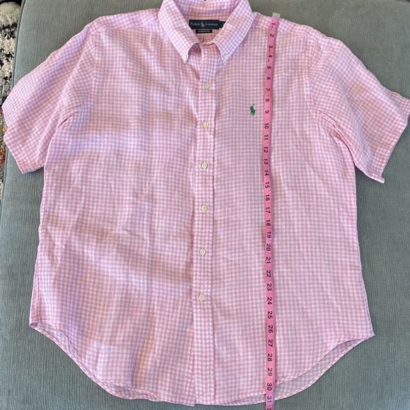 Ralph Lauren Pink & White Checked Linen Classic Fit Shirt Size Large - Picture 8 of 10